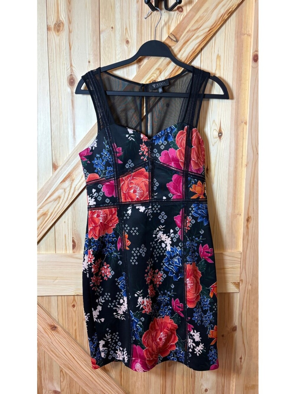 Guess Floral Sleeveless Fit & Flare Dress with Mesh Detail Small
